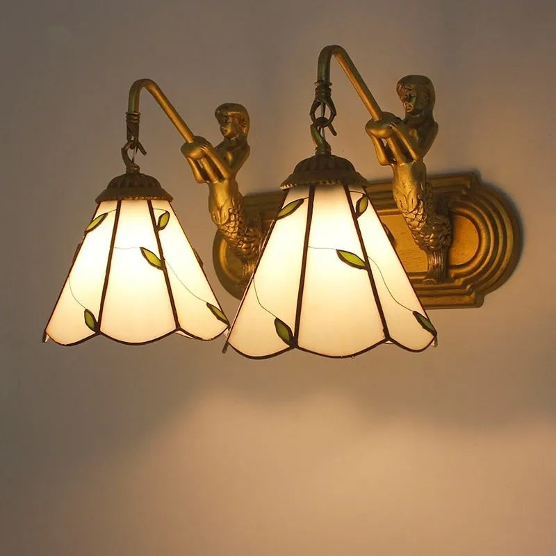 American mirror headlight bathroom lamp oval mermaid design white or leaves style wall mounted LED compatible