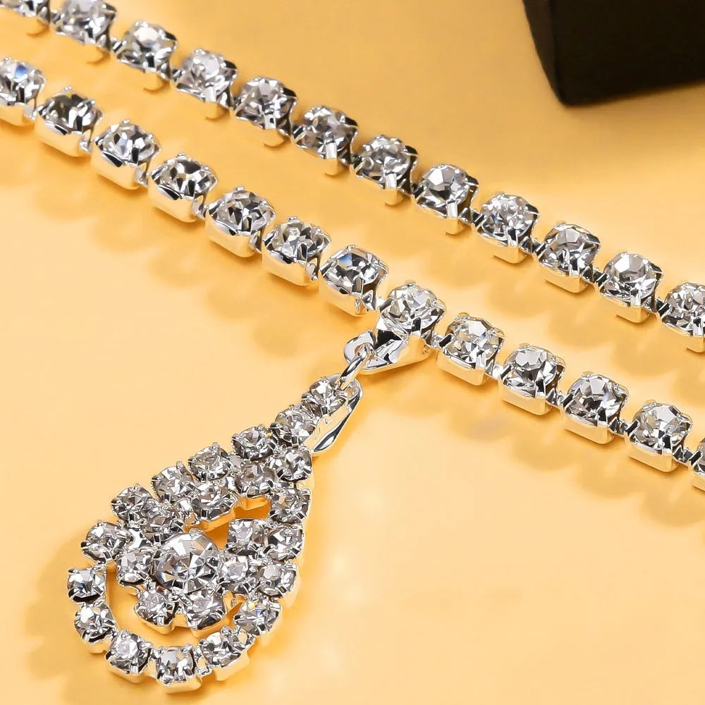 Gold rhinestone water drop pendant waist chain with lobster buckle closure