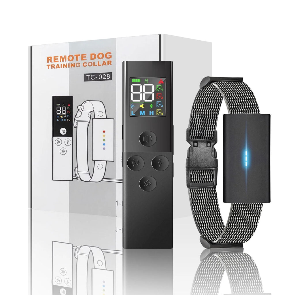 Black colour screen bark stopper dog trainer with remote control and receiver unit