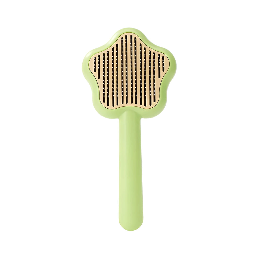 Green or yellow self-cleaning stainless steel cat comb measuring 20cm long