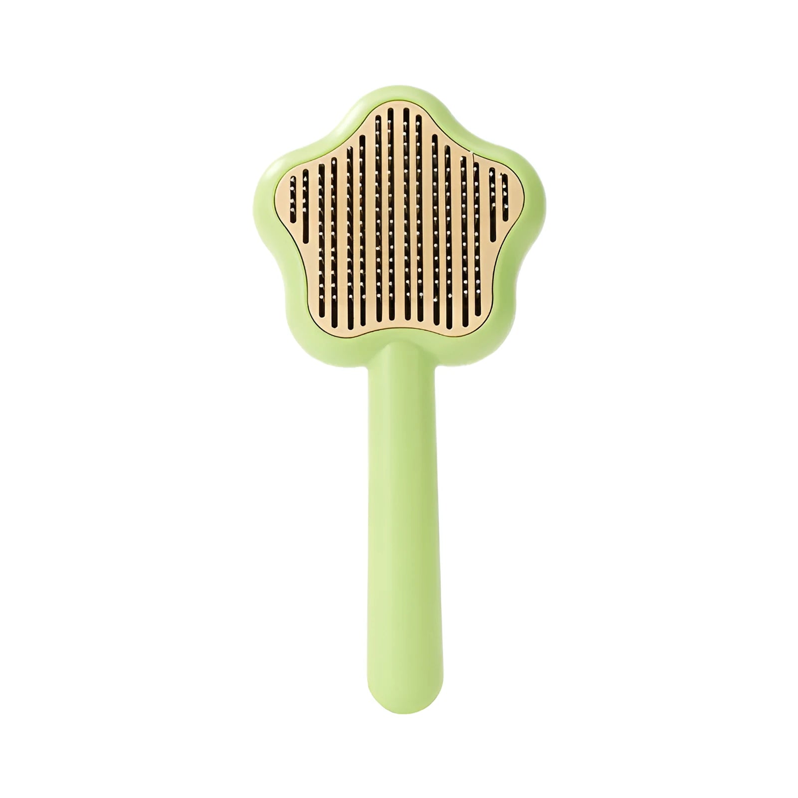 Green or yellow self-cleaning stainless steel cat comb measuring 20cm long