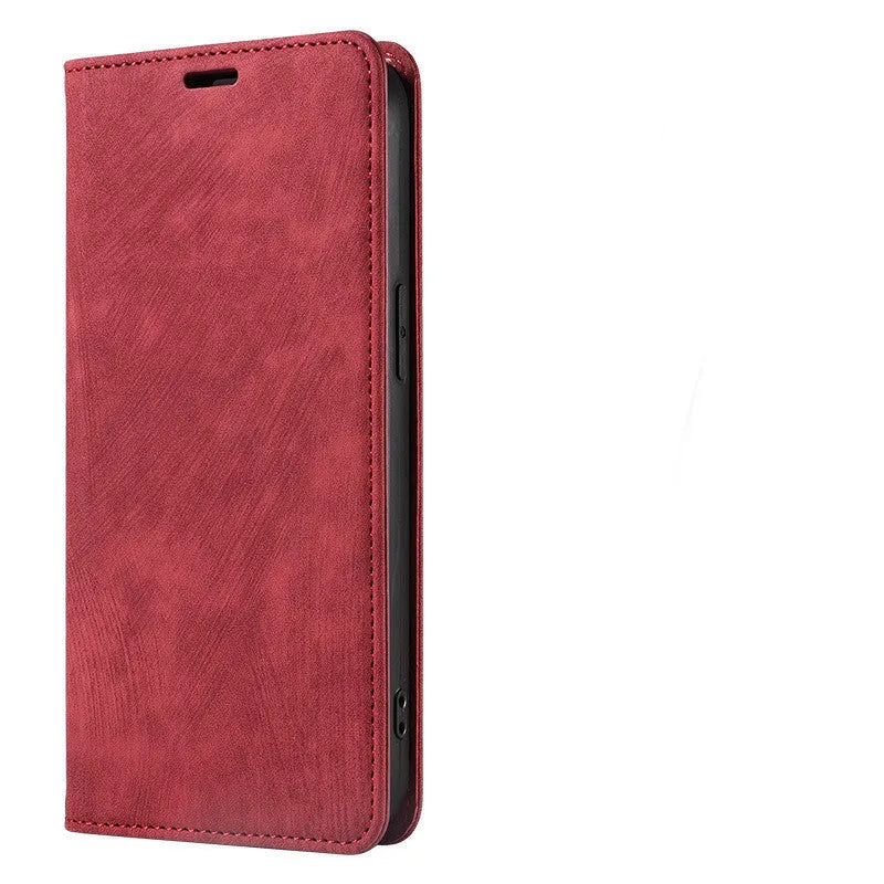 Magnetic flip phone case for iPhone showing front cover with magnetic closure in multiple colour options