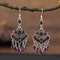 Purple retro crystal long fringe drop earrings with alloy ethnic style design