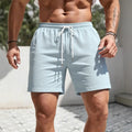Men's loose-fit polyester shorts in straight-leg sport style showing five colour options