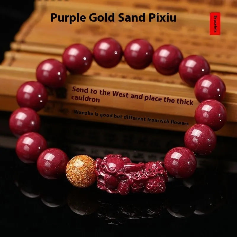 Purple Gold Sandstone cinnabar bracelet with totem pattern beads in Year of Fate design.