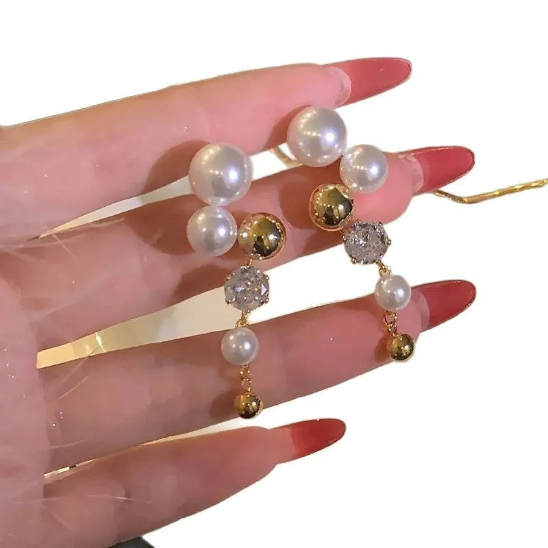 Geometric tassel drop earrings for women in Elegant Pearl colour with electroplated finish