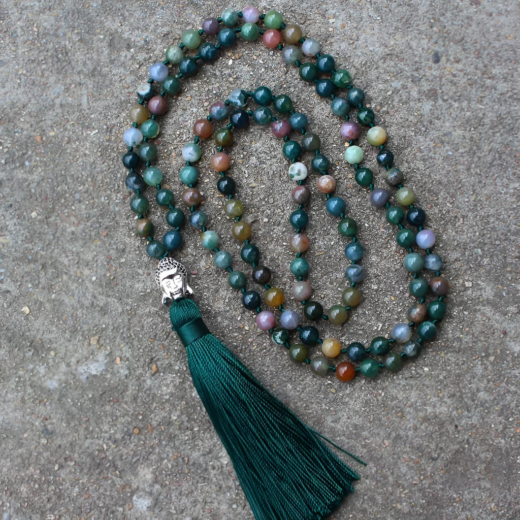 Natural agate bracelet with 108 geometric beads in 6mm size arranged as blessing necklace