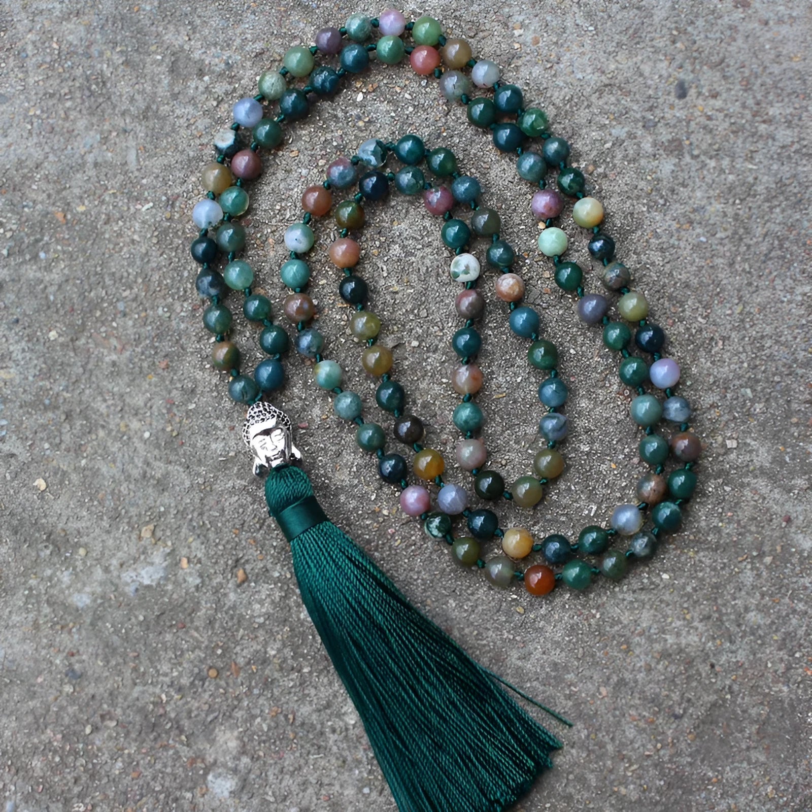 Natural agate bracelet with 108 geometric beads in 6mm size arranged as blessing necklace
