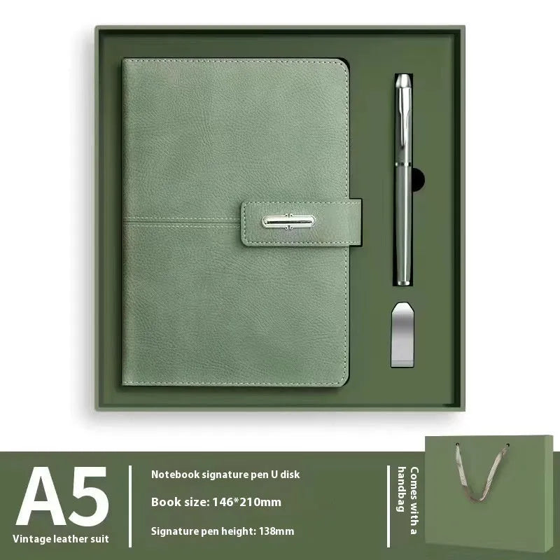 A5 size notebook with PU leather cover in various colours, showing wood-free paper inside.