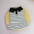 Pet wearing striped cotton T-shirt and skirt summer outfit in casual style