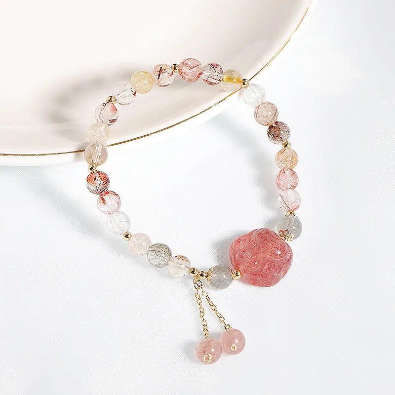 Handmade women's crystal bracelet with natural stones in Korean style design