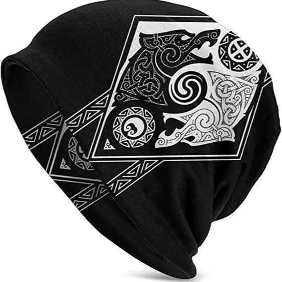Viking totem wolf design cotton sleeve cap with double-layer elastic for street dance