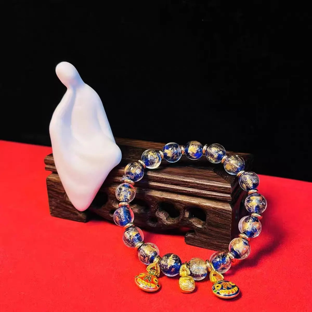 Ancient French Glaze glass bracelet with geometric shapes and auspicious patterns in a choice of six colours.