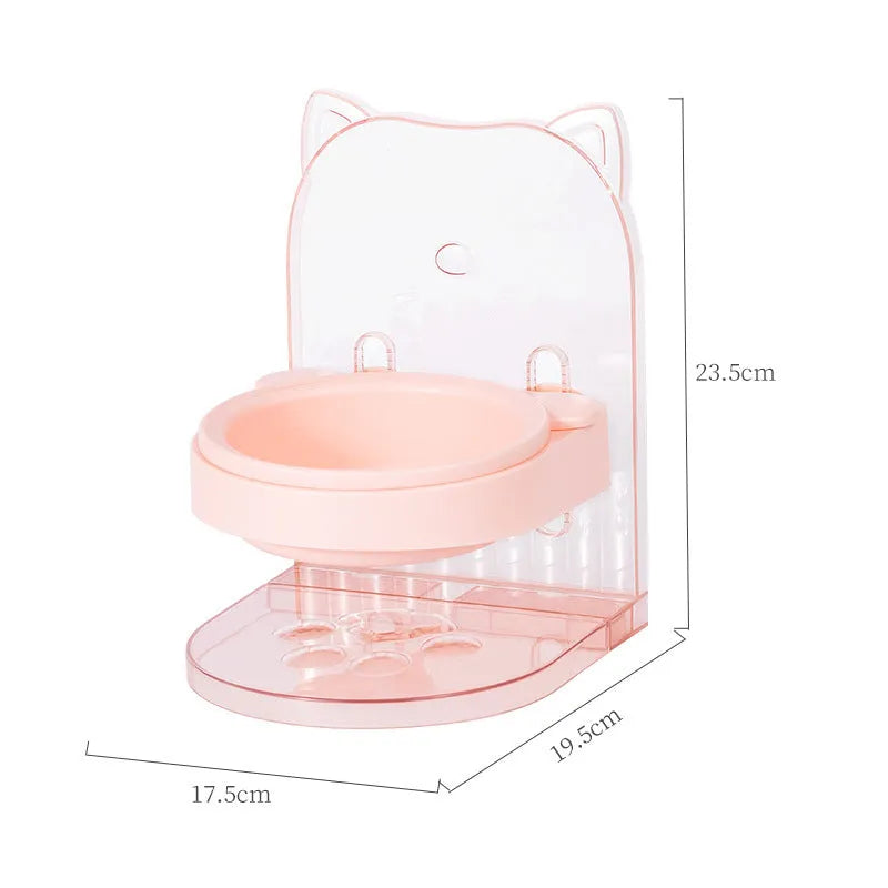 Grey adjustable height cat bowl with fixed anti-spill collar for neck protection