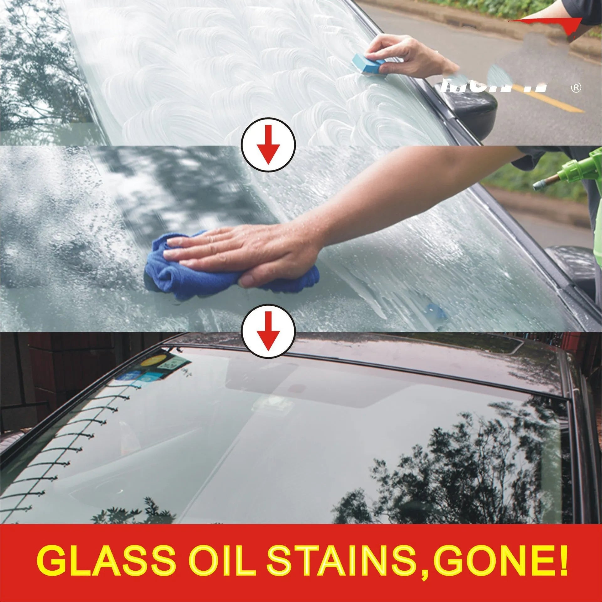 Automotive glass anti-fog rainproof spray bottle in white English packaging