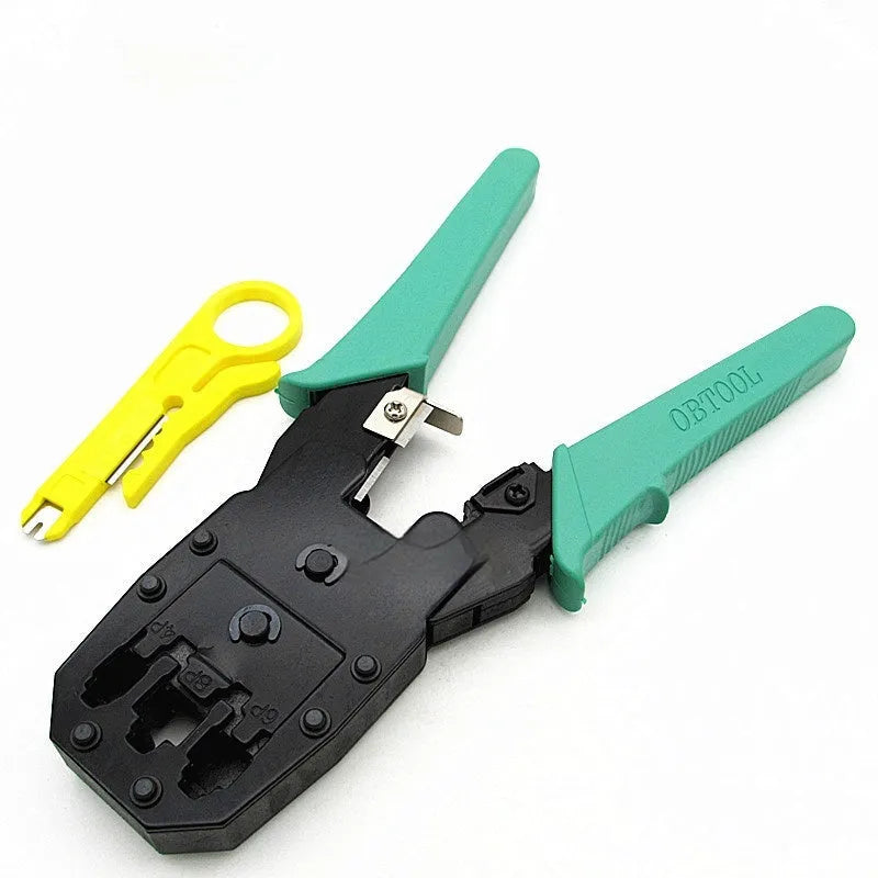 Network cable crimping pliers with RJ45 and RJ11 heads, rubber handles, 160mm length