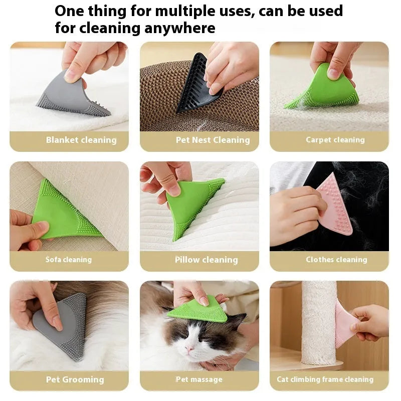 Pet hair scraper cat comb brush with PTE bristles for grooming and fabric hair removal