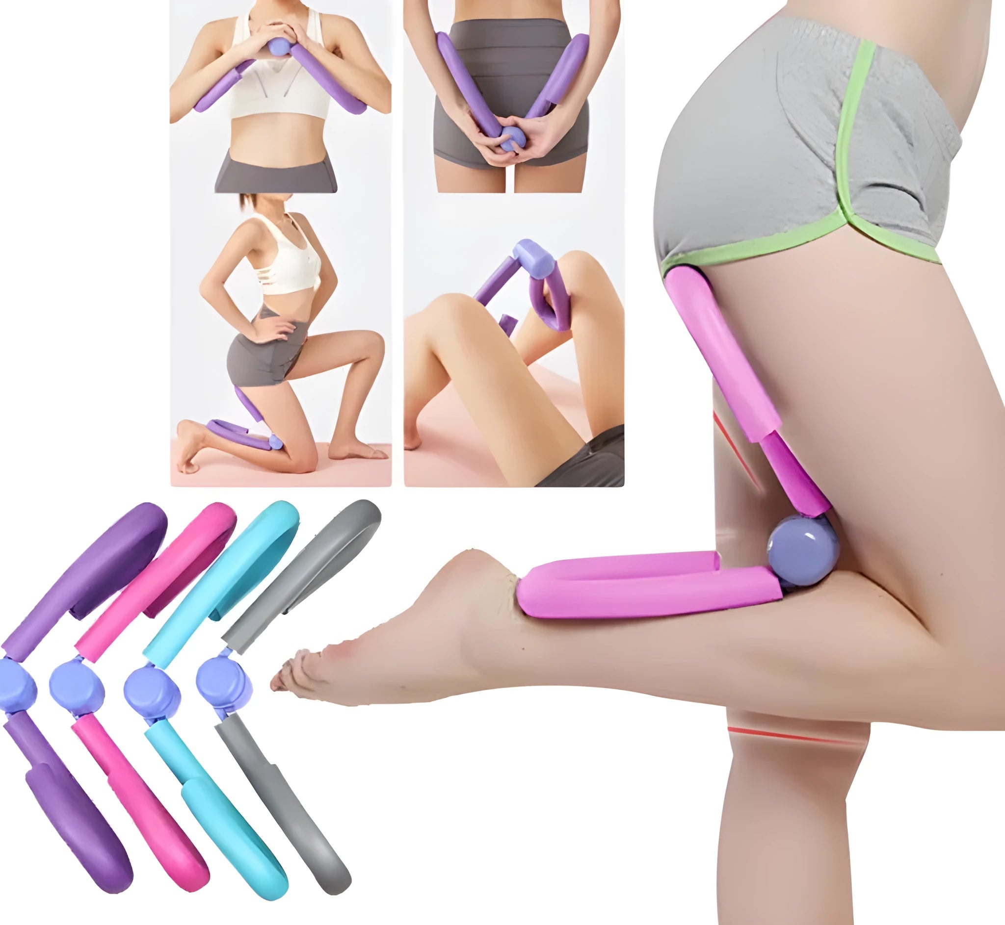 Pink leg training clip with foam padding and steel spring for thigh, arm, chest and waist exercises.