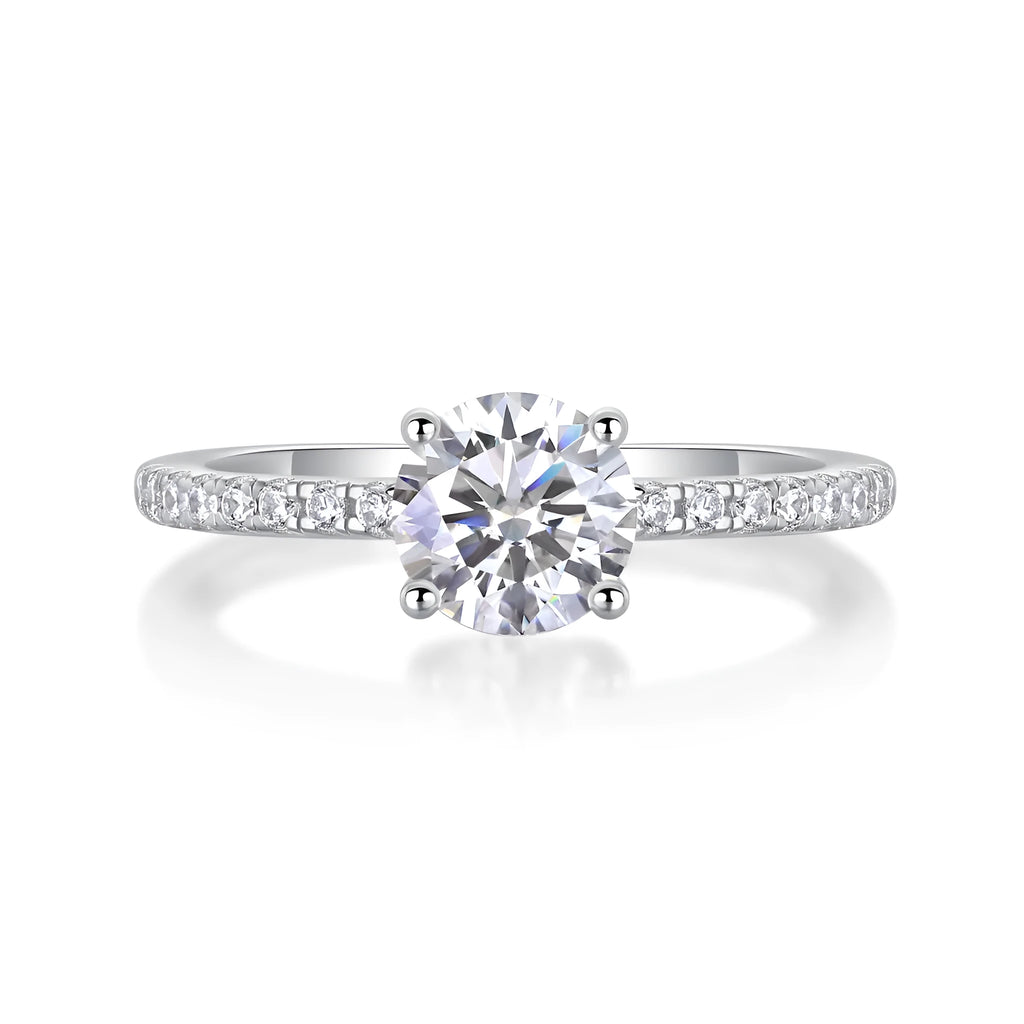 Moissanite wedding ring set with platinum-plated S925 silver, 1-10 carat stone, in gift box with GRA certificate