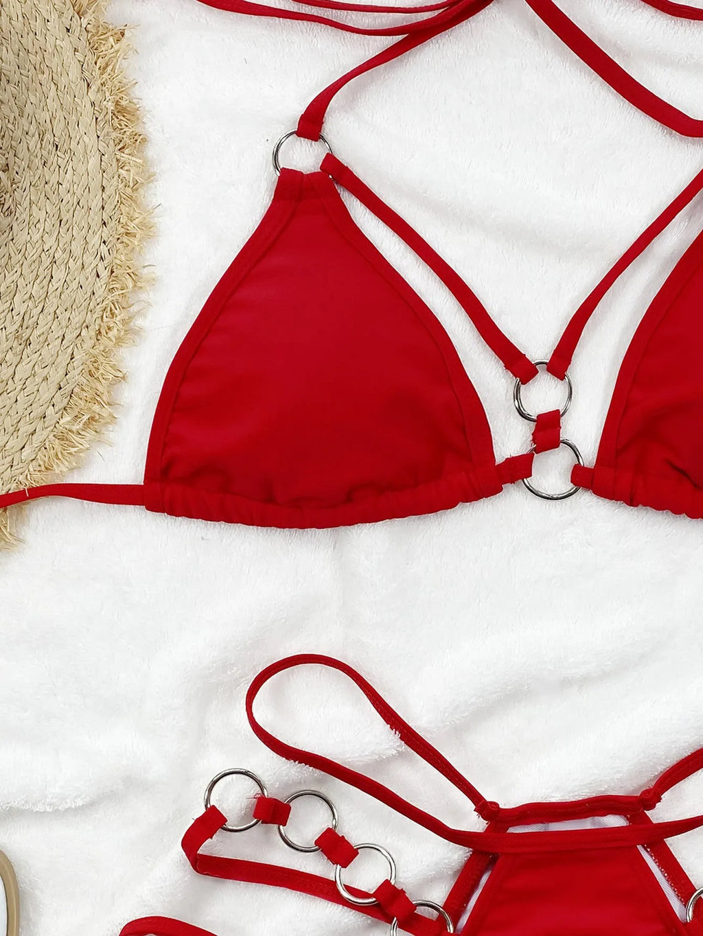 Women's pure colour separated bikini set in red, black, brown, rose red, or royal blue.