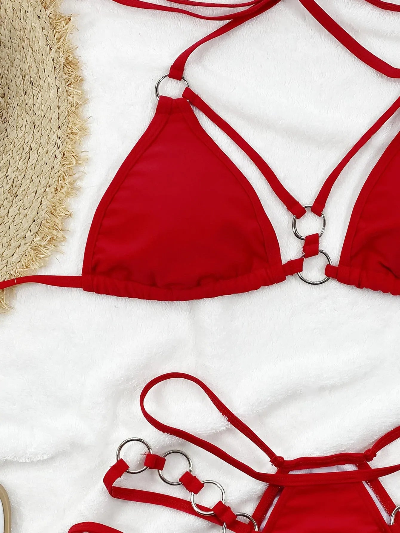 Women's pure colour separated bikini set in red, black, brown, rose red, or royal blue.