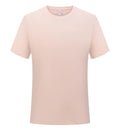 Men's solid colour loose fit short sleeve polyester t-shirt on a hanger.