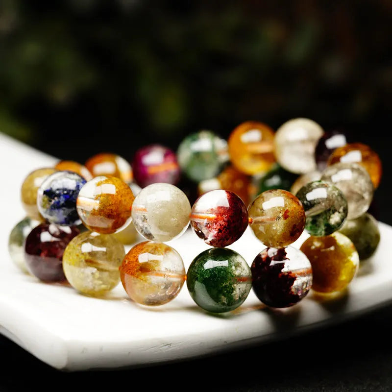 Colourful ghost cornucopia crystal bracelet with 10mm beads in ethnic retro style