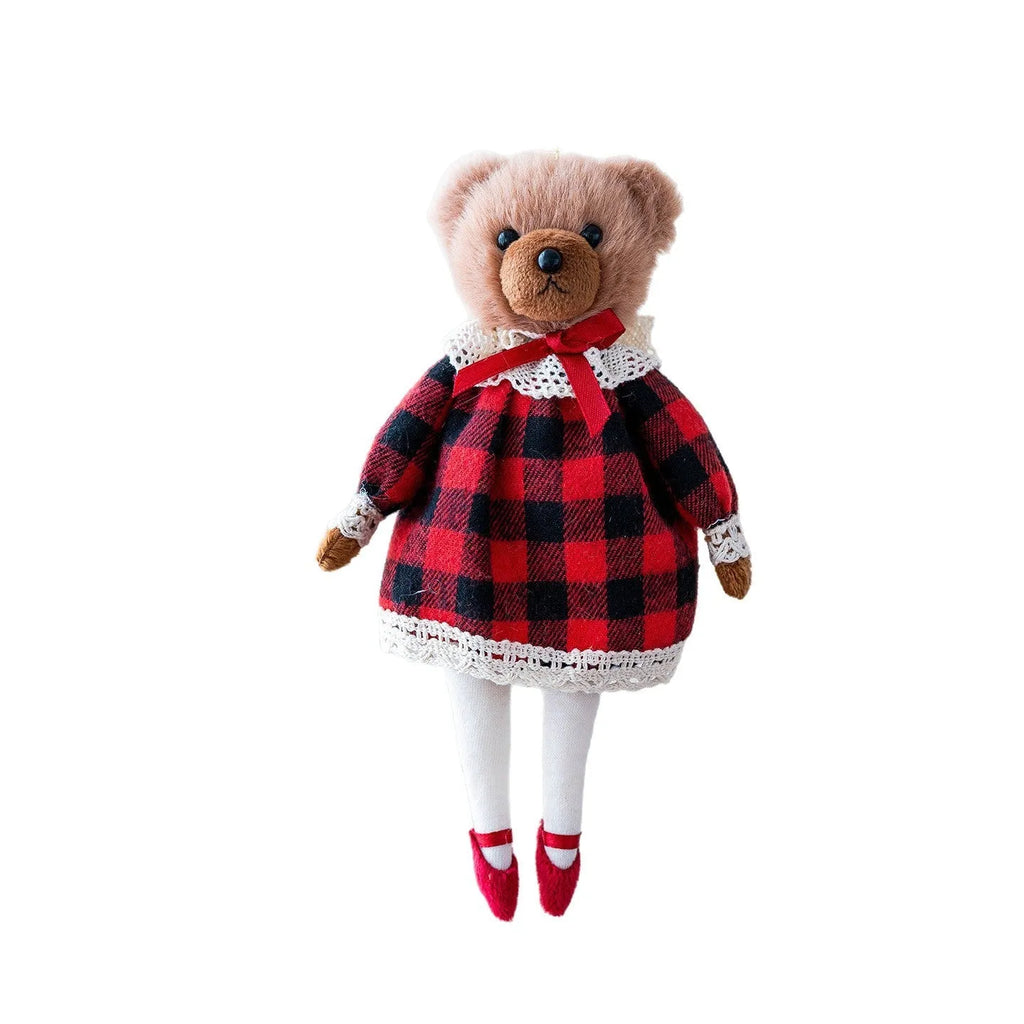 Couple plush bear dolls in plaid suits - gentleman bear and princess bear