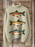 Women's Christmas printed turtleneck sweater in loose-fit casual style with long sleeves