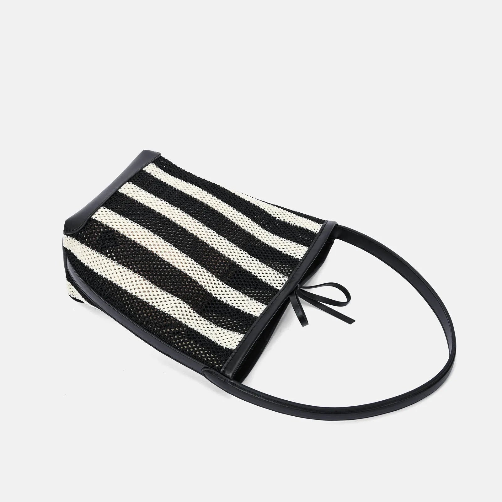 Black and white stripes woven fabric women's shoulder bag with bucket shape