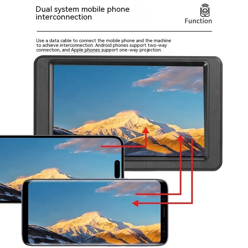Black vehicle MP5 player with 7-inch screen mounted on universal car bracket