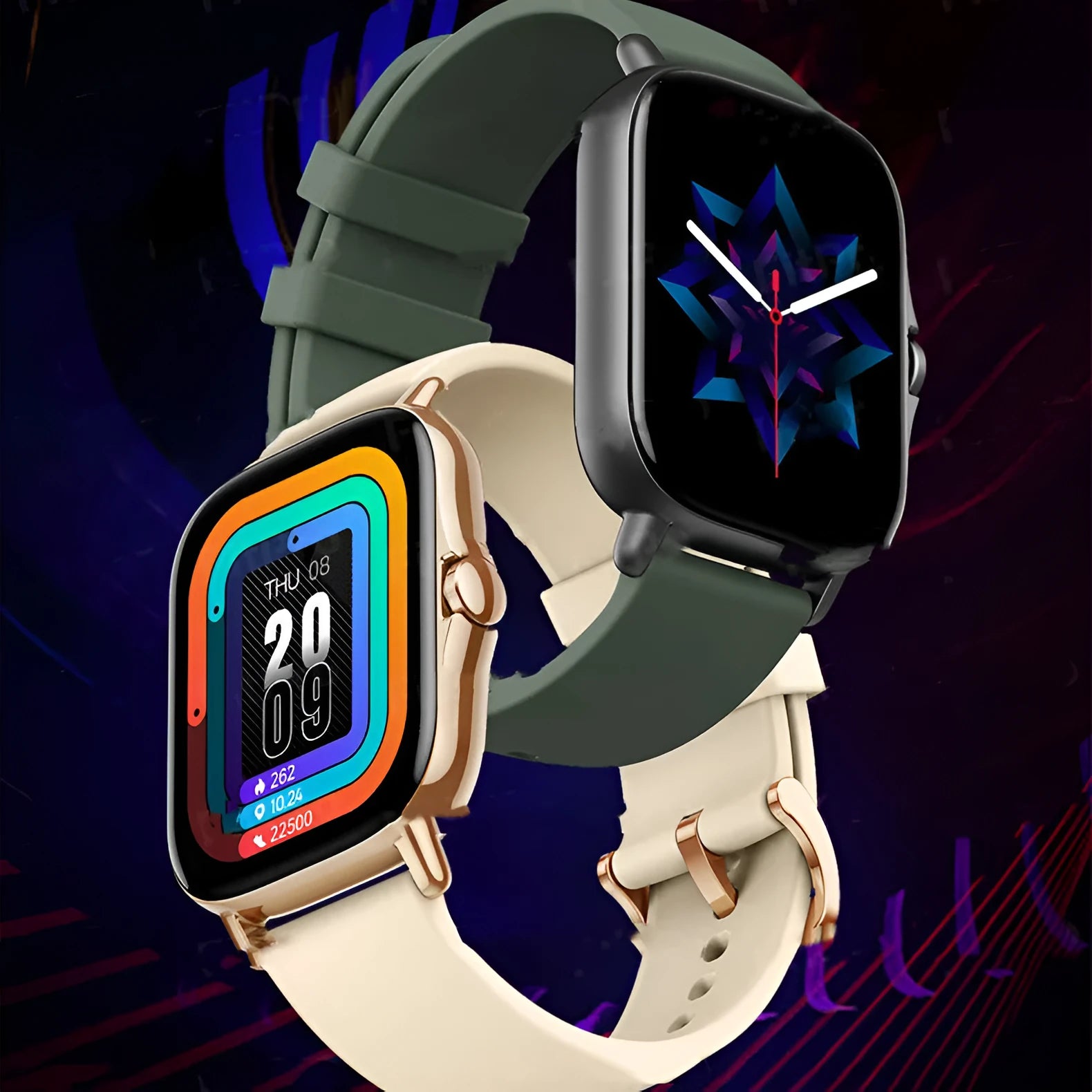 GT20 black smart watch with 1.75-inch touch screen on a silicone wrist band.
