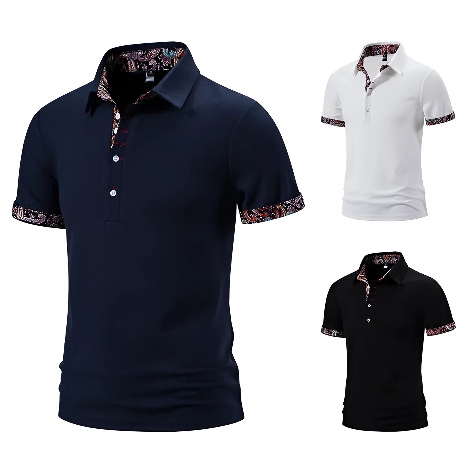 Men's turnover neck polo shirt in cotton blend fabric available in white, black and navy blue colours