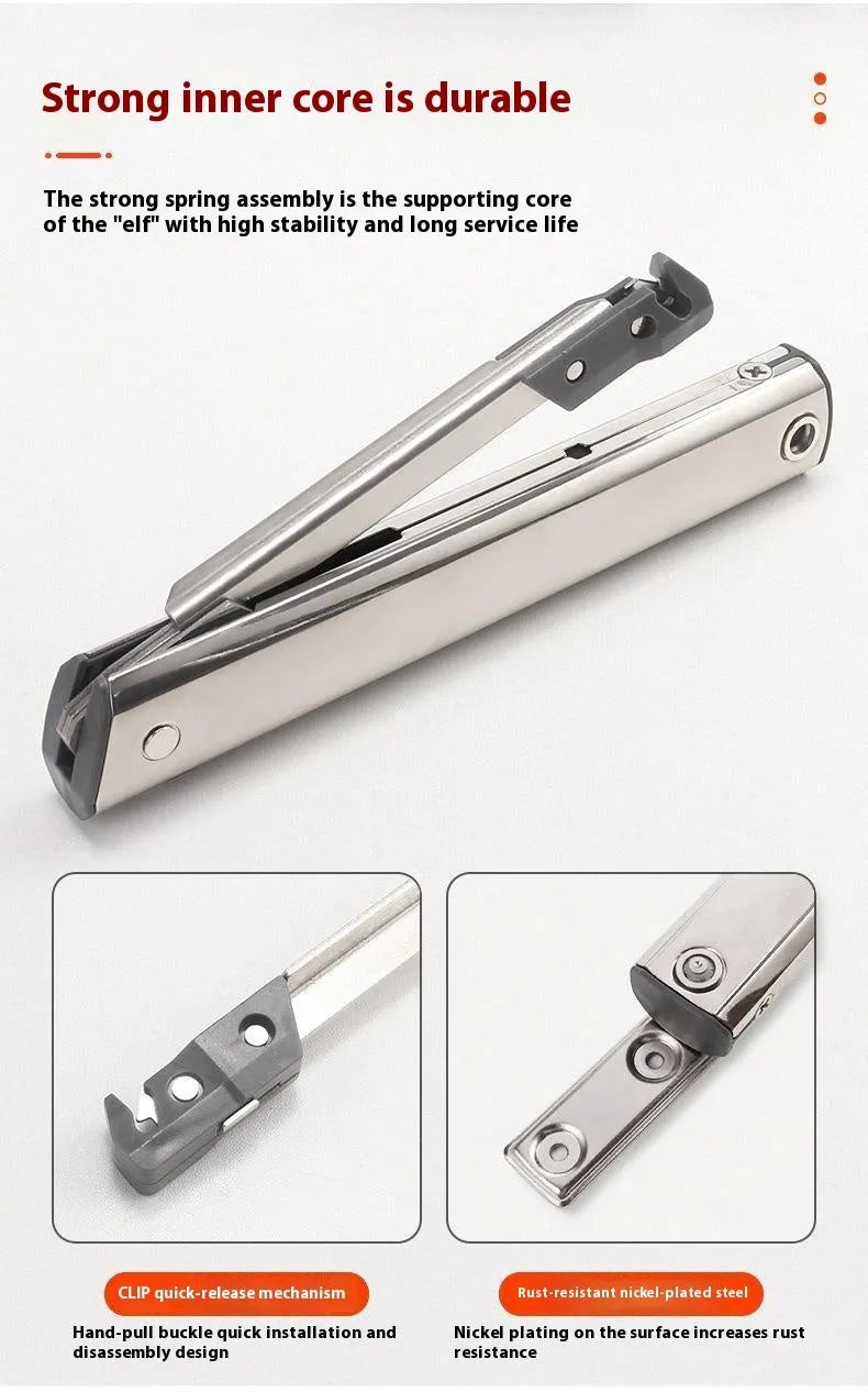 Cold rolled steel adjustable support rod for tatami cabinet with spring jackstay mechanism.