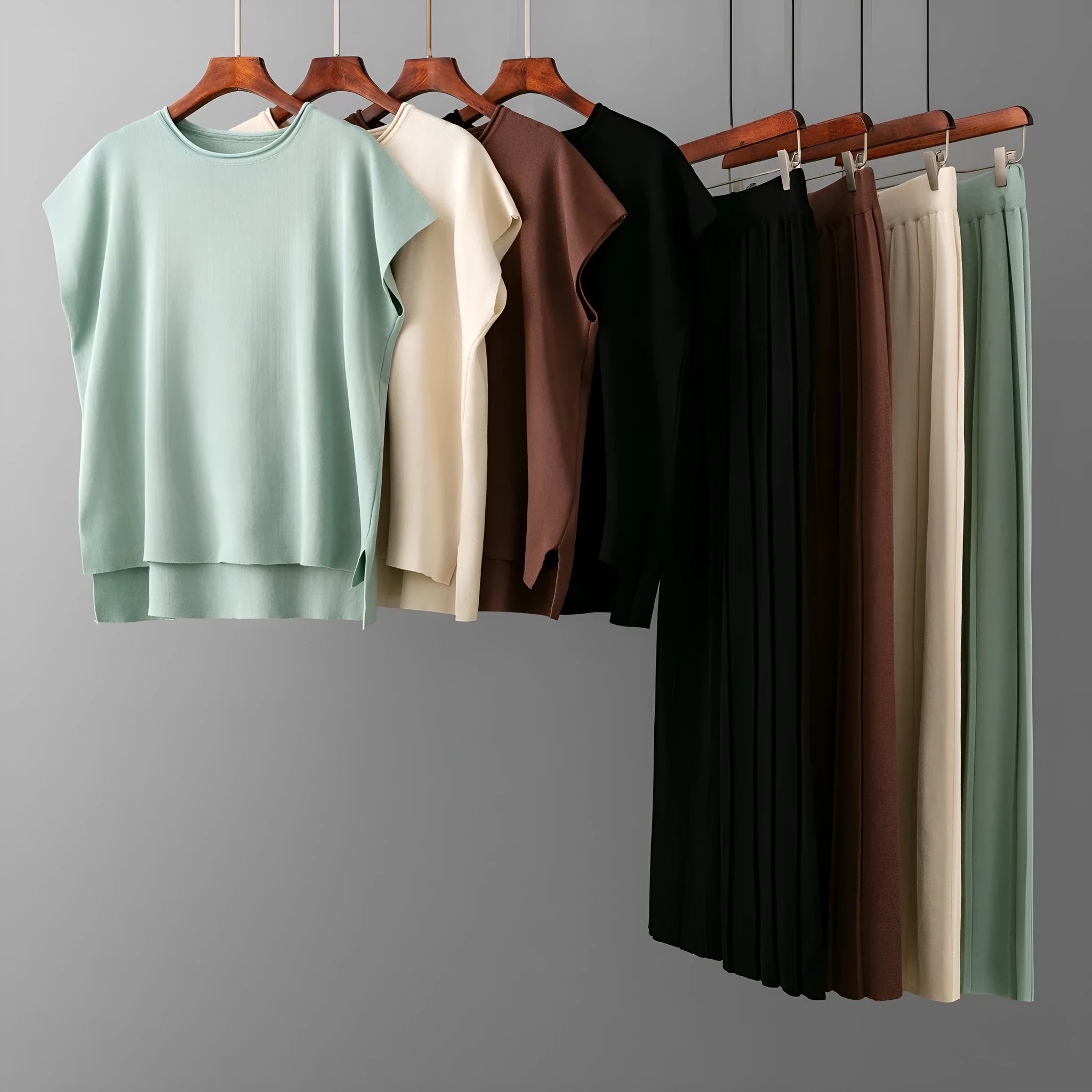 Sleeveless vest knit wide-leg pants ice silk set in solid colour for women plus size commute style