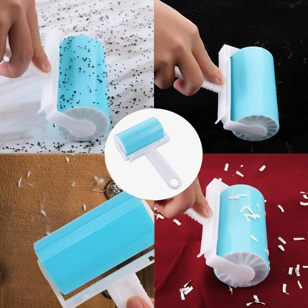 Washable reusable lint roller with cover in blue, green, pink or yellow for pet hair removal
