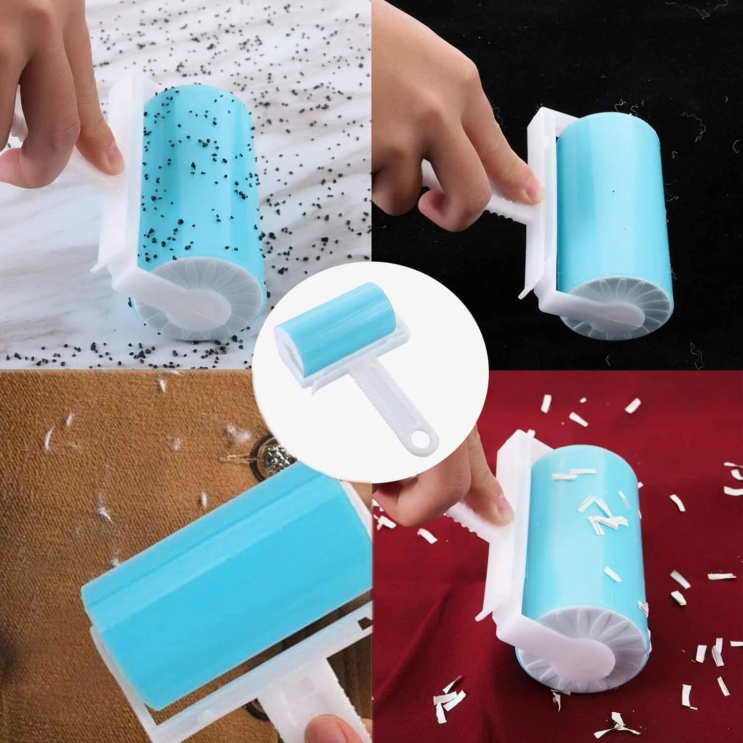 Washable reusable lint roller with cover in blue, green, pink or yellow for pet hair removal