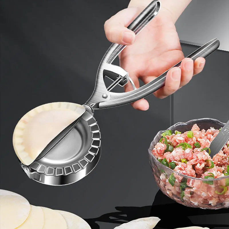 Silver stainless steel dumpling maker mould for creating sealed dumplings