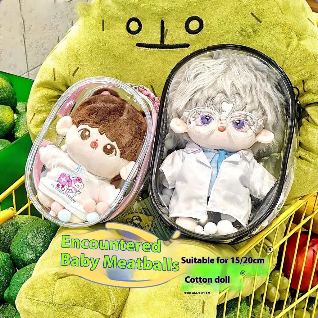 17cm PVC cube storage bag for cotton dolls in avocado green colour with keychain option.