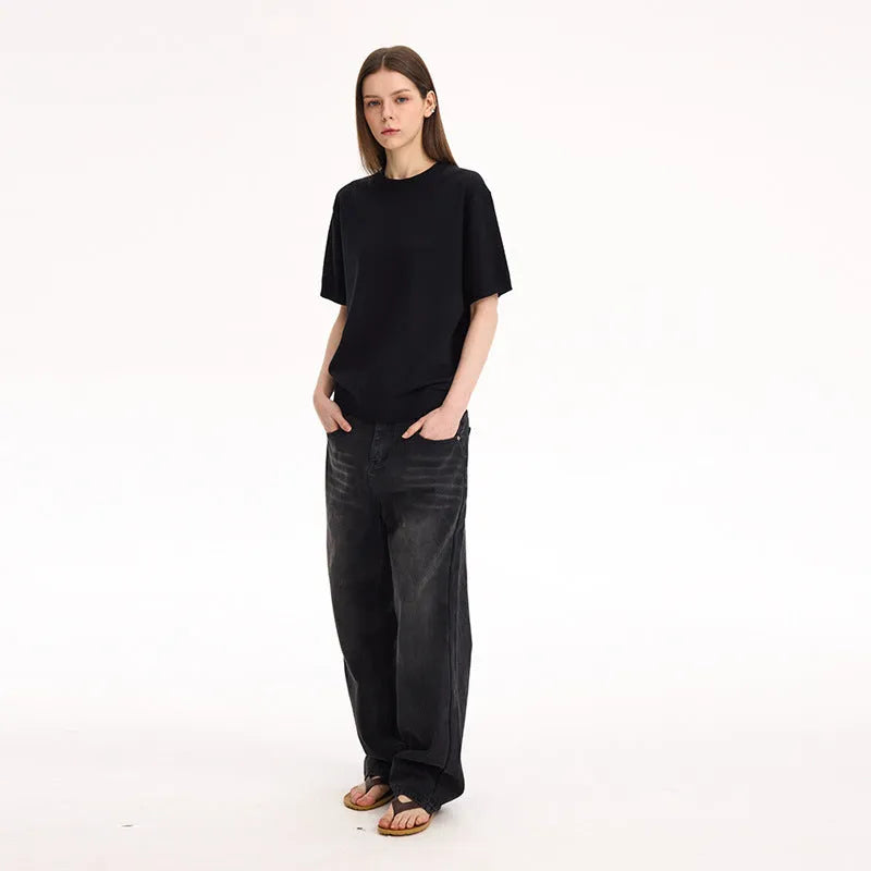 Velvet short-sleeved t-shirt in black, milky white or grey made from French Australian Velvet