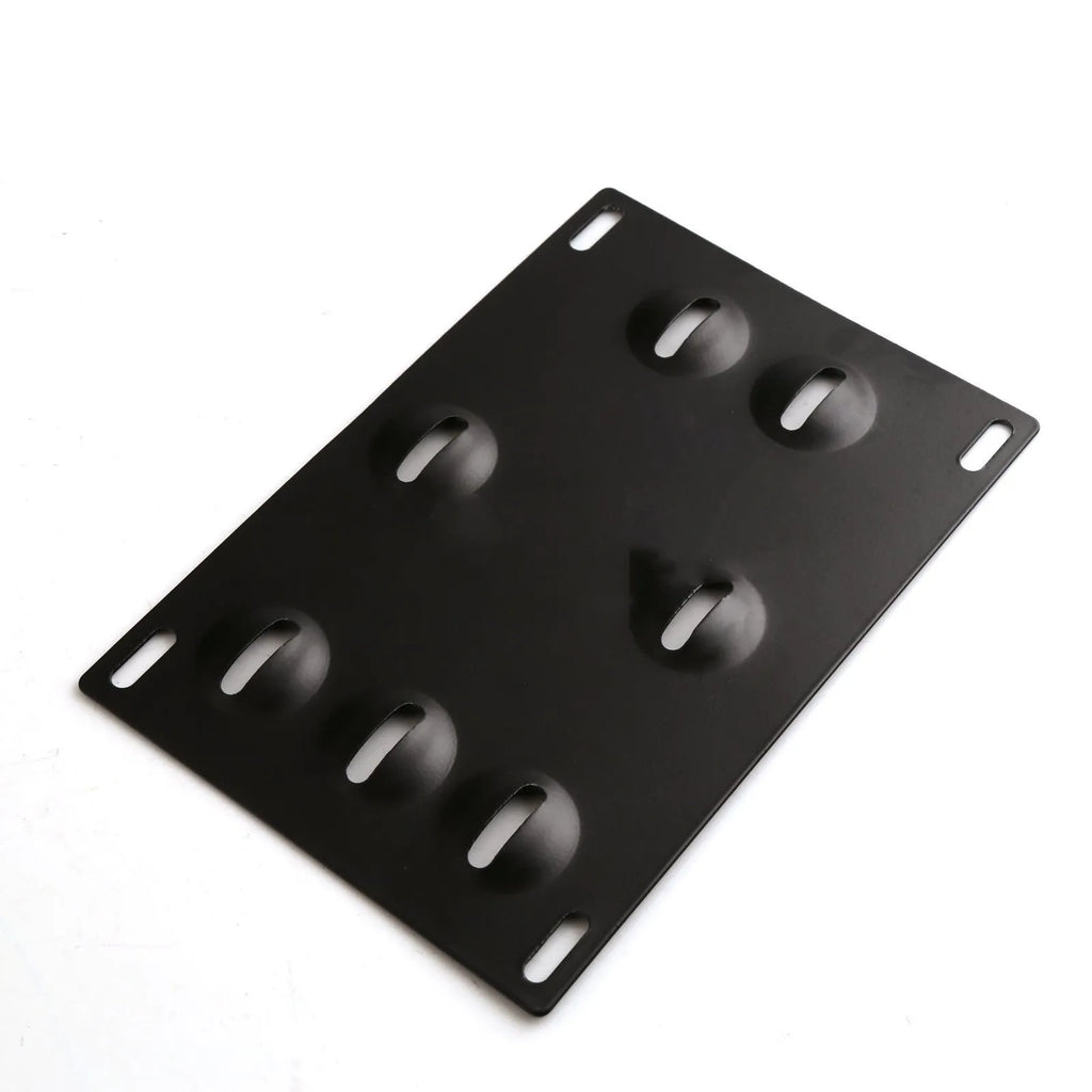 American-style metal car licence plate frame with an integrated central trailer hook.