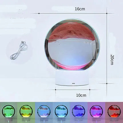 Creative 3D quicksand touch table lamp with USB cable and glass shade in blue light mode