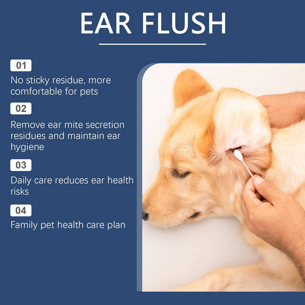 100ml bottle of ear cleaner for dogs and cats on a plain background.