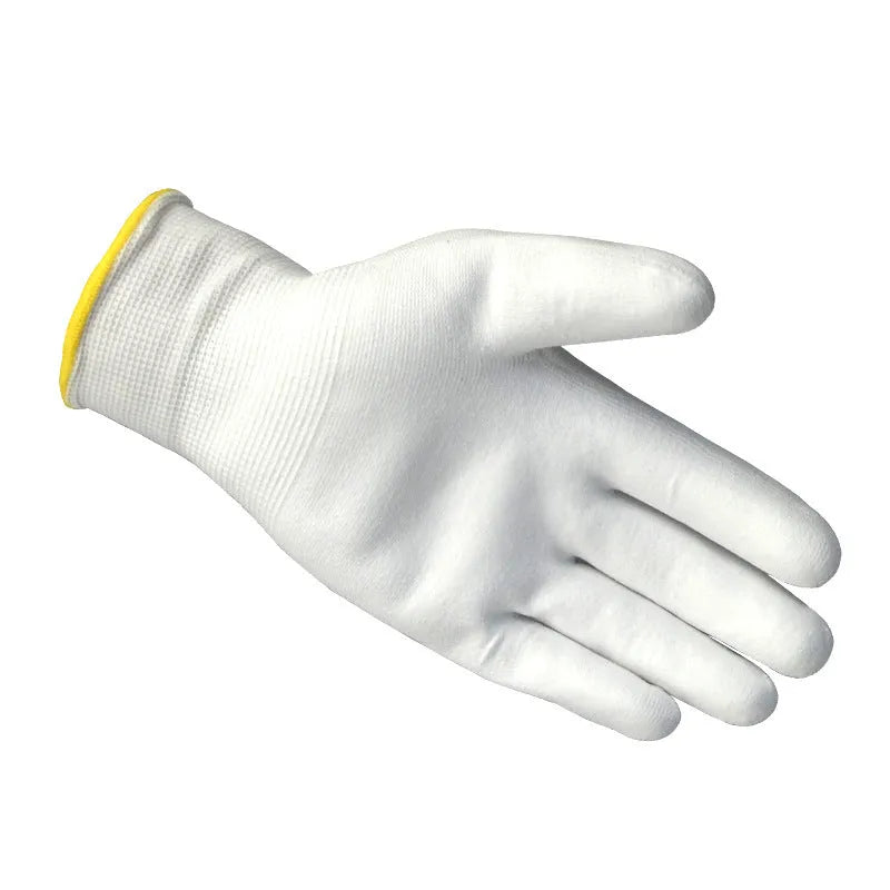 White PU coated labour gloves showing flexible design with extended 24cm length