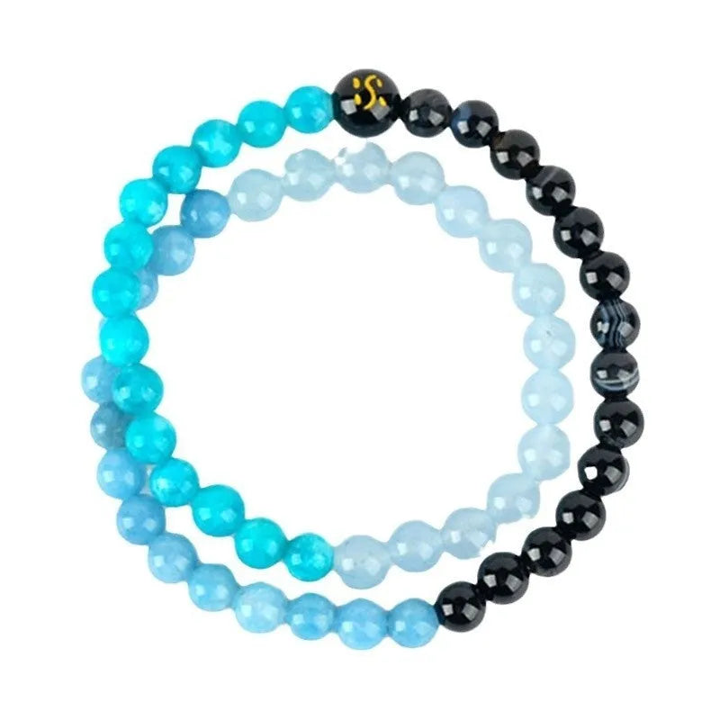 Natural Duobao crystal five elements double ring bracelet with geometric round bead design