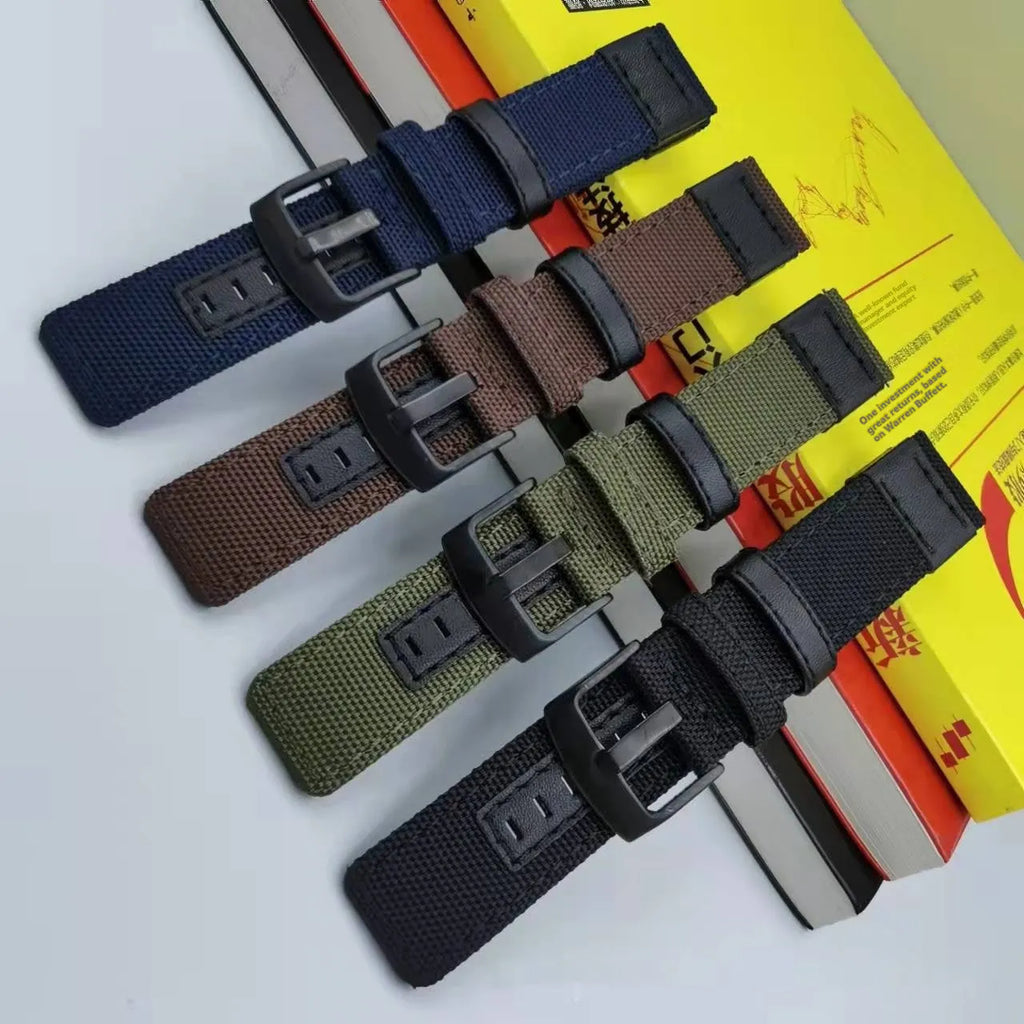 Oxford cloth canvas watch strap replacement band showing multiple colour options and size variations