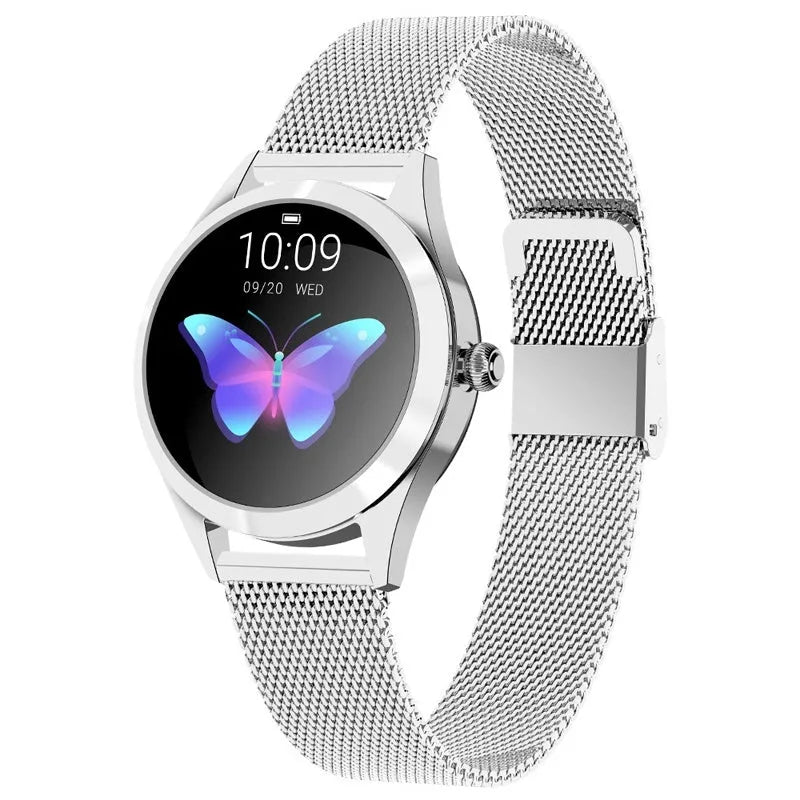 Women's sports smartwatch with heart rate monitoring in black rose gold silver white colour options