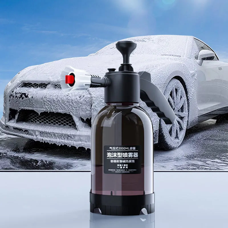 Black 2L foam watering can sprayer with switch lock and aluminium rod for garden and car cleaning