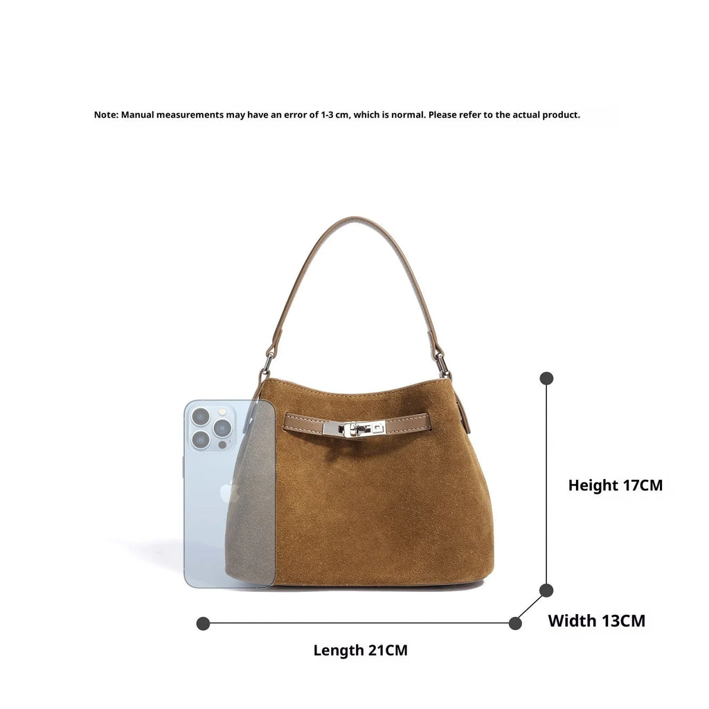 Cortical women's genuine leather crossbody bag with suede splice, vertical square shape, in brown solid colour