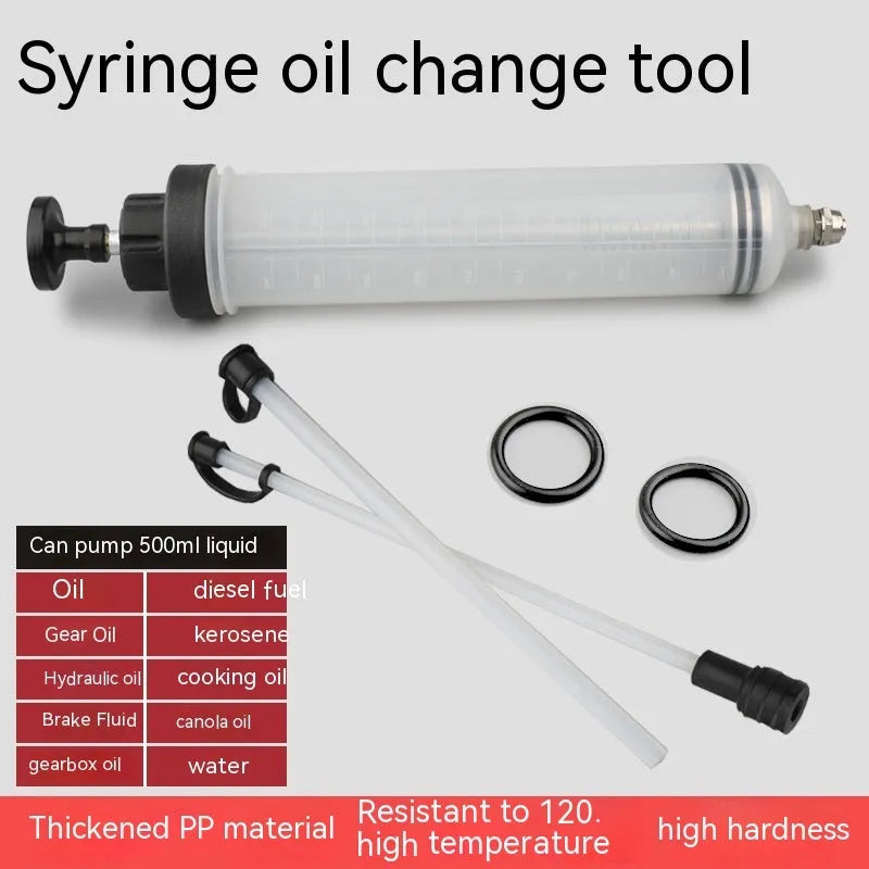 Manual oil change pump tool with syringe design in three barrel capacity options